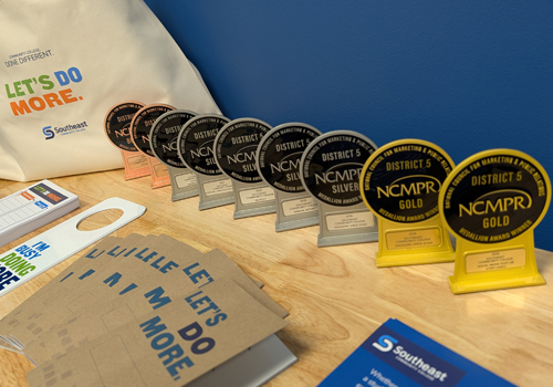 NCMPR Medallions won included two told, five silver, and two bronze. They are displayed with Let's Do More items. 