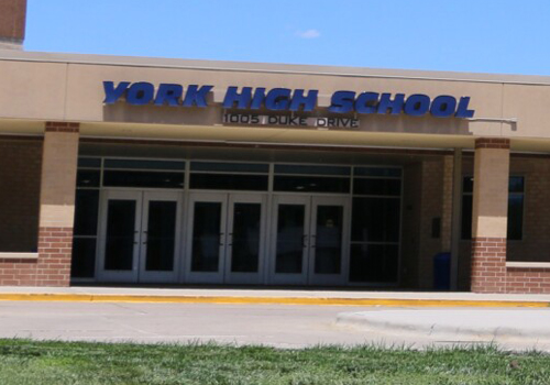 The front entrance of York High School. 